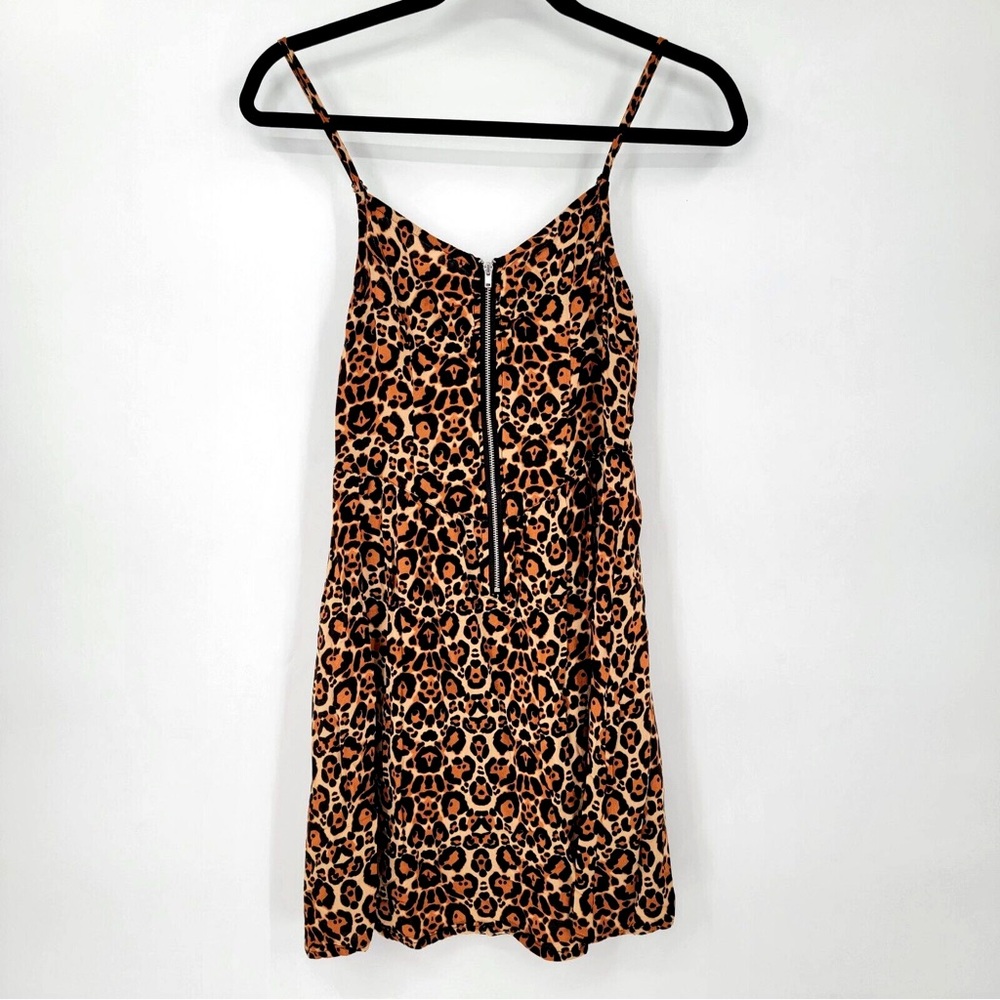 H&M Leopard Print Spaghetti Strap Zip Up Mini Dress